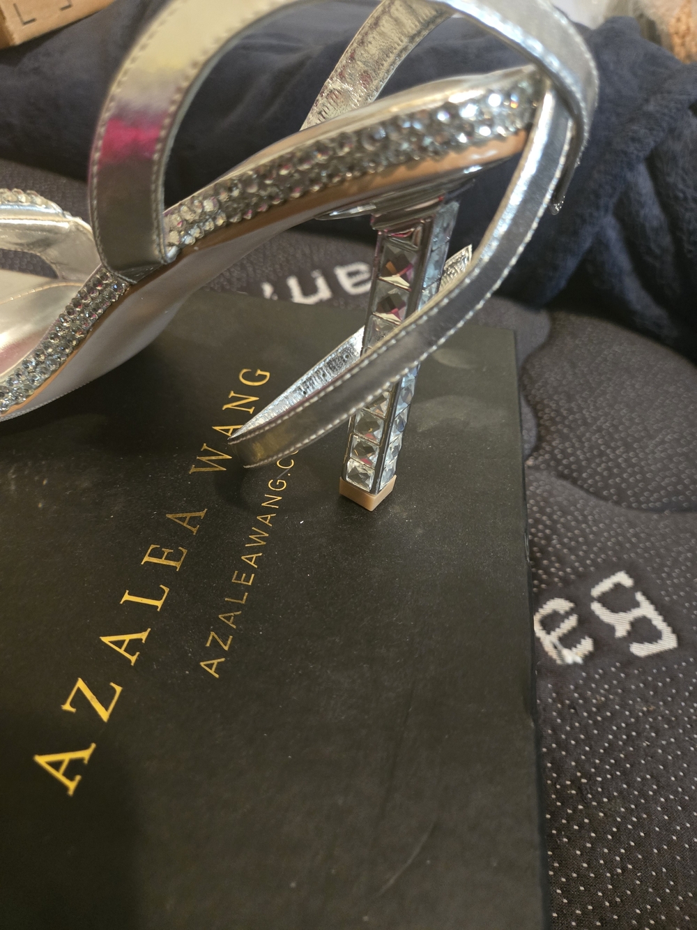 Azalea Wang Silver Crystal Strappy High Heel Sandals - Picture 4 of 5